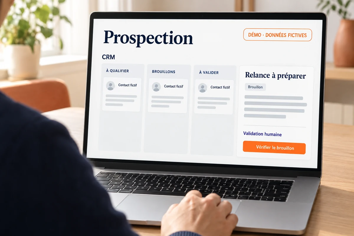 Un aperçu illustratif de préparation des prospects et des relances dans un CRM.